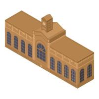 Brown railway building icon, isometric style vector