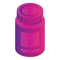 Pink pill bottle icon, isometric style vector