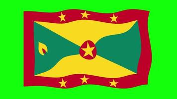 Grenada weht Flagge 2D-Animation auf grünem Hintergrund. Looping nahtlose Animation. Bewegungsgrafik video