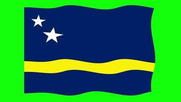 Curacao Waving Flag 2D Animation on Green Screen Background. Looping seamless animation. Motion Graphic video