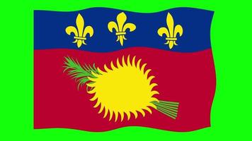 Guadeloupe Waving Flag 2D Animation on Green Screen Background. Looping seamless animation. Motion Graphic video