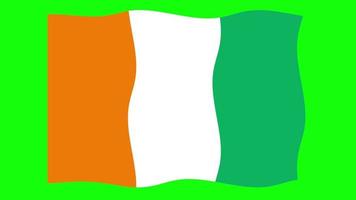 cote d'ivoire bandera ondeante animación 2d sobre fondo de pantalla verde. animación sin fisuras en bucle. gráfico de movimiento video