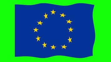 Europa weht Flagge 2D-Animation auf grünem Hintergrund. Looping nahtlose Animation. Bewegungsgrafik video