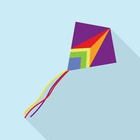 Colorful kite with ribbon icon, flat style vector