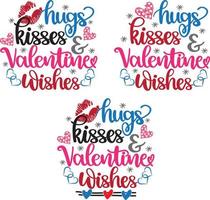 Hugs Kisses and Valentine Wishes, Valentines Day, Heart, Love, Be Mine, Holiday, Vector Illustration File