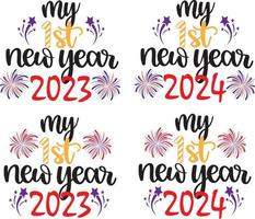 mi primer año nuevo 2023, feliz año nuevo, saludos al nuevo año, vacaciones, archivo de ilustración vectorial vector