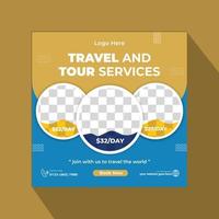 Travel and vacation square social media banner post template, travel agency ads banner, summer holiday offer promotion, and marketing social media for online business. vector