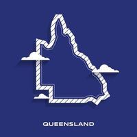 plantilla para medios sociales, mapa vectorial del estado de Queensland con borde, ilustración muy detallada en colores azules de fondo. vector