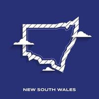 plantilla para medios sociales, mapa vectorial del estado de Nueva Gales del Sur con borde, ilustración muy detallada en colores azules de fondo. vector