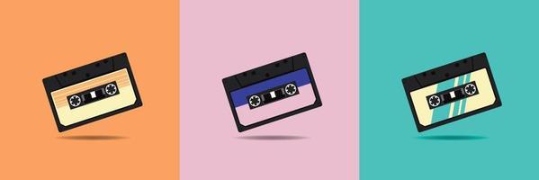 cinta de casete de audio individual con una variedad de colores clásicos. mixtape analógico antiguo. fondo de pantalla de ilustración vectorial. vector
