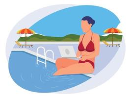 Business woman working on vacation vector