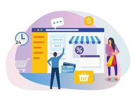 People doing online shopping illustration. vector