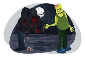 Halloween man with zombie costume walking vector illustration.