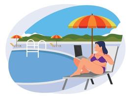 Female employee working on vacation vector