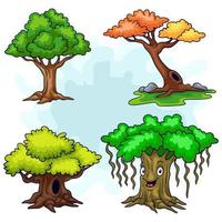 Cartoon set of tree isolated on white background vector