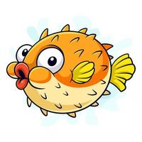 Cartoon funny puffer fish isolated on white background vector