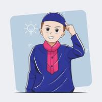 Kid Muslim Study. The boy has a brilliant idea vector illustration free download