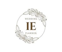 IE Initials letter Wedding monogram logos collection, hand drawn modern minimalistic and floral templates for Invitation cards, Save the Date, elegant identity for restaurant, boutique, cafe in vector