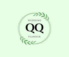 QQ Initials letter Wedding monogram logos collection, hand drawn modern minimalistic and floral templates for Invitation cards, Save the Date, elegant identity for restaurant, boutique, cafe in vector