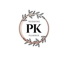 colección de logotipos de monograma de boda con letras iniciales de pk, plantillas florales y minimalistas modernas dibujadas a mano para tarjetas de invitación, guardar la fecha, identidad elegante para restaurante, boutique, café en vector