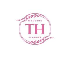 TH Initials letter Wedding monogram logos collection, hand drawn modern minimalistic and floral templates for Invitation cards, Save the Date, elegant identity for restaurant, boutique, cafe in vector