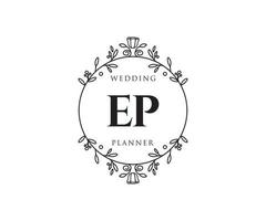 colección de logotipos de monogramas de boda con letras iniciales ep, plantillas florales y minimalistas modernas dibujadas a mano para tarjetas de invitación, guardar la fecha, identidad elegante para restaurante, boutique, café en vector