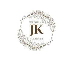 JK Initials letter Wedding monogram logos collection, hand drawn modern minimalistic and floral templates for Invitation cards, Save the Date, elegant identity for restaurant, boutique, cafe in vector