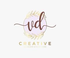 Initial VD feminine logo. Usable for Nature, Salon, Spa, Cosmetic and Beauty Logos. Flat Vector Logo Design Template Element.
