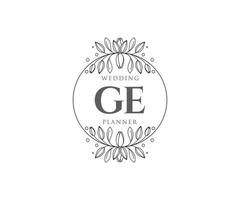 GE Initials letter Wedding monogram logos collection, hand drawn modern minimalistic and floral templates for Invitation cards, Save the Date, elegant identity for restaurant, boutique, cafe in vector