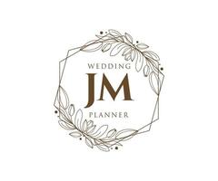 JM Initials letter Wedding monogram logos collection, hand drawn modern minimalistic and floral templates for Invitation cards, Save the Date, elegant identity for restaurant, boutique, cafe in vector