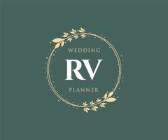 colección de logotipos de monograma de boda con letras iniciales rv, plantillas florales y minimalistas modernas dibujadas a mano para tarjetas de invitación, guardar la fecha, identidad elegante para restaurante, boutique, café en vector