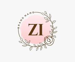 Initial ZI feminine logo. Usable for Nature, Salon, Spa, Cosmetic and Beauty Logos. Flat Vector Logo Design Template Element.