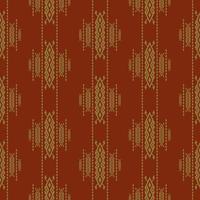 Ethnic aztec traditional red-gold pattern. Ethnic tribal aztec abstract geometric shape red-gold color seamless pattern background. Batik, sari ethnic surface pattern design for textile. vector