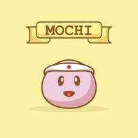 Simple cartoon illustration of cute mochi character wearing japanese headband. Food concept vector