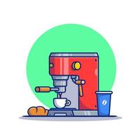 Coffee Machine Pod, Bread, Mug And Cup Cartoon Vector Icon Illustration. Coffee Machine Icon Concept Isolated Premium Vector. Flat Cartoon Style