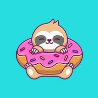 Sloth Inside Doughnut Balloon Cartoon Vector Icon Illustration. Animal Food Icon Concept Isolated Premium Vector. Flat Cartoon Style