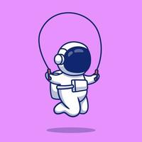 Astronaut Jumping Rope Cartoon Vector Icon Illustration. Space Sport Icon Concept Isolated Premium Vector. Flat Cartoon Style