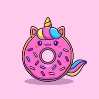 Cute Unicorn Doughnut Donut Cartoon Vector Icon Illustration. Animal Food Icon Concept Isolated Premium Vector. Flat Cartoon Style