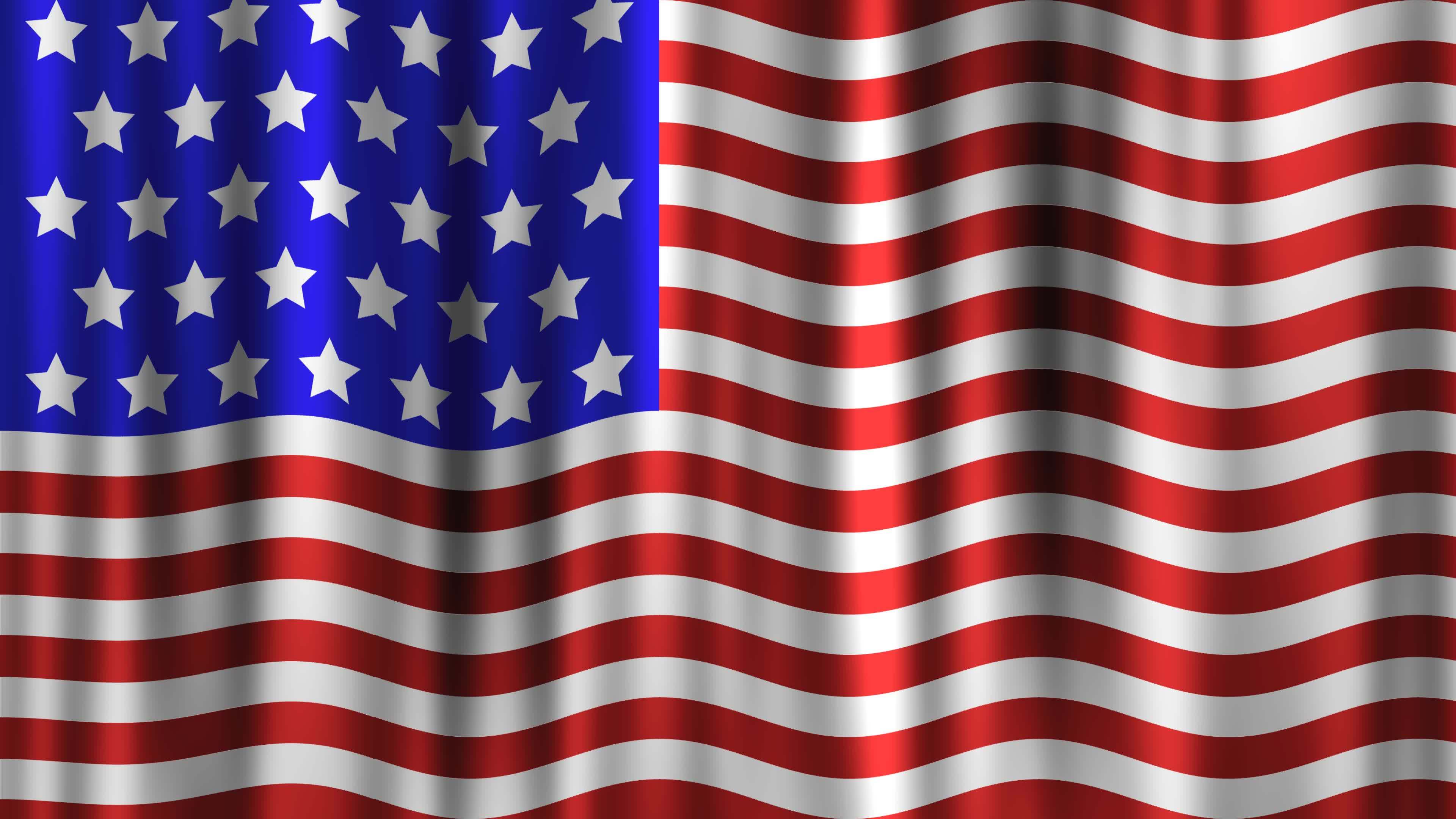 animated american flag. Wavy moving animation, realistic 3d video
