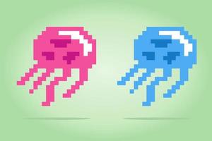 8 bit pixel Jellyfish. Animal for game assets and cross stitch patterns in vector illustrations.