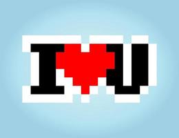 8 bit pixel of I love you. Valentine gift for game assets and cross stitch patterns in vector illustrations.