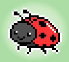 8-bit Pixel of ladybug. Animal pixels in vector Illustration for game asset.