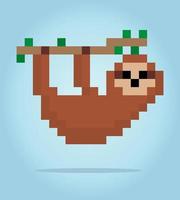 8 bit pixel slow loris. Animal for game assets and cross stitch patterns in vector illustrations.