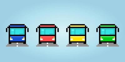 8 bit pixel bus. Car for game assets and Cross Stitch patterns in vector illustrations.