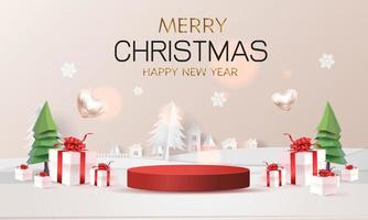 podium Christmas decorative design Red green and blue Studio Stand for Promotion Product vector