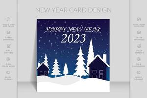 Merry Christmas and happy new year template. Hand drawn flat illustration winter landscape design. vector