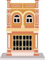 Vintage Shophouse flat vector design.Classic building isolated background.Thai urban facade.Historic Asia house