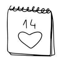 Calendar with heart in doodle style. vector