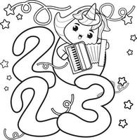 Happy newyear coloring book with cute unicorn vector