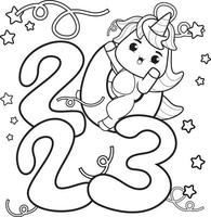 Happy newyear coloring book with cute unicorn vector